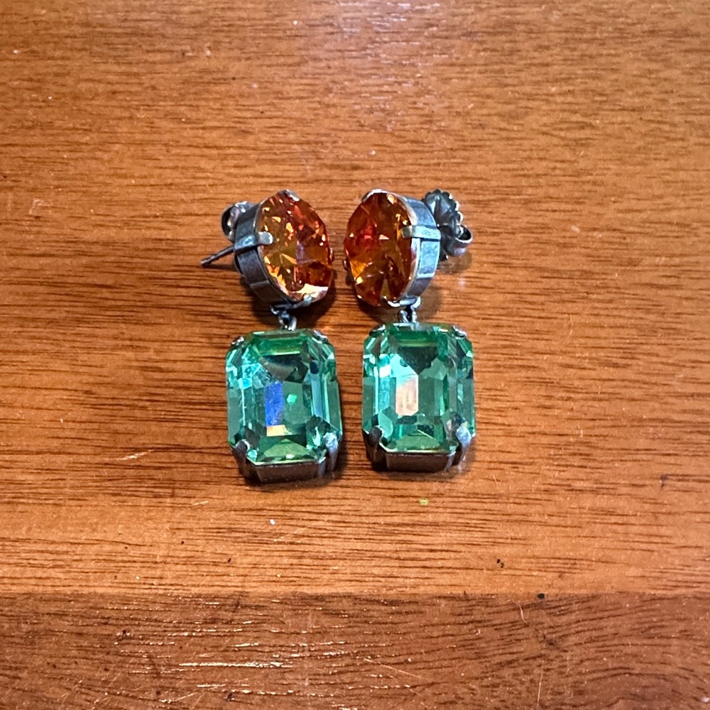 Sabika Green and Orange Crystal Earrings